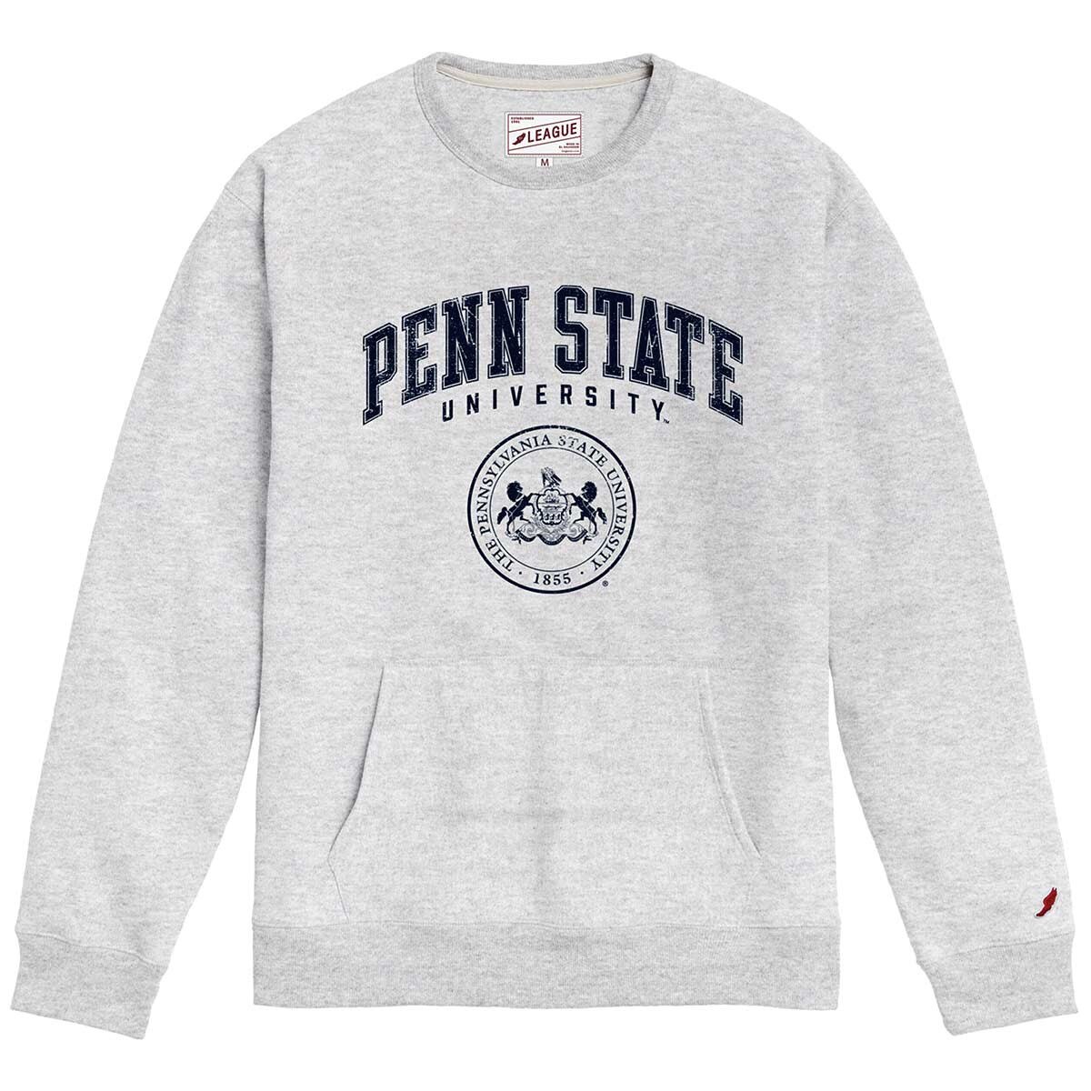heather gray crew neck sweatshirt with pocket, Penn State University with Seal
